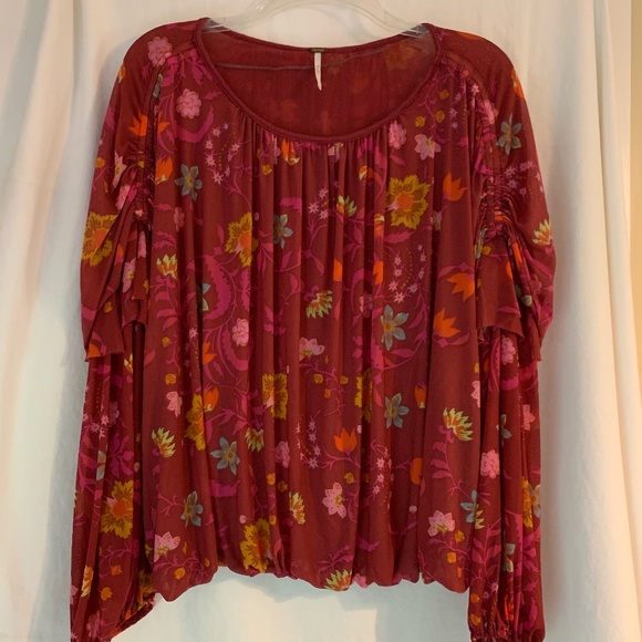 Free People berry red floral print 'Wildflower Honey Top' - Picture 1 of 10